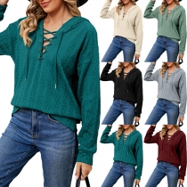 Casual Lace-up Hooded Shirt