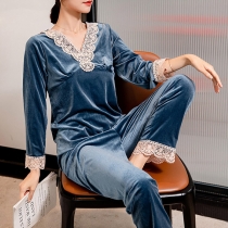 Fashion Lace Spliced Two-piece Pajamas Set
