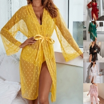 Sexy Jacquard Semi-through Three-piece Lingerie Set Consist of Brassie, Panties and Robe