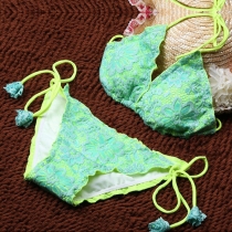 Sexy Solid Color Lace Halter Bikini Set