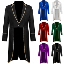 Vintage Stand Collar Notch Lapel Long Sleeve Gold Stripe Medieval Dress, Tuxedo, Suit Dress