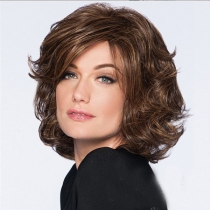 Fashion Brown Wavy Bob Cut Synthetic Wig with Side Bangs
