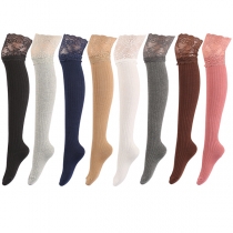 Fashion Lace Spliced Ribbed Over-the-knee Socks-2 Pair/Set