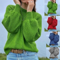 Fashion Solid Color Round Neck Lantern Sleeve Sweater