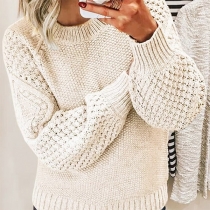 Fashion Solid Color Round Neck Lantern Sleeve Sweater