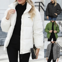 Fashion Stand Collar Long Sleeve Quilted Coat for Women