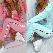 Fashion Letter Printed Two-piece Sport Set Consist of Hooded Jacket and Drawstring Pants