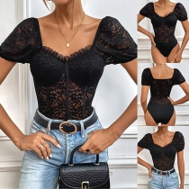 Fashion Sweetheart Neckline Short Sleeve Lace Shirt