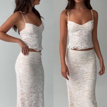 Sexy Lace Crop Tops + Lace Skirt Two-piece Set