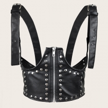 Punk Style Front Zipper Elastic Rivet Adjustable Decorative Vest Waist Sash for Shirt and Dress