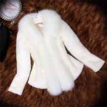 Fashion Artificial Fur Spliced Warm Jacket for Women