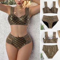 Sexy Gold Accents High-Waisted Two-piece Swimsuit
