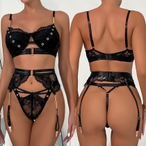 Sexy Metal Lace Three-piece Lingerie Set