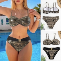 Sexy Gold Accents High-Waisted  Two-piece Bikini Set