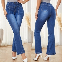 Vintage Old-washed High-rise Straight-cut Denim Jeans