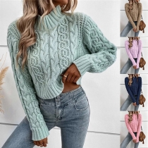 Street Fashion Mock Neck Long Sleeve Cable Crop Sweater