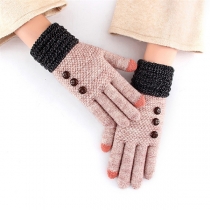 Fashion Contrast Color Buttoned Decoration Touch Screen Gloves