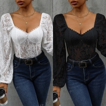 Sexy Sweetheart Neckline Long Sleeve Lace Bodysuit