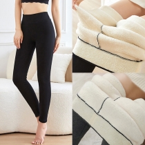 Fashion Solid Color High-rise Warm Plush Lined Leggings
