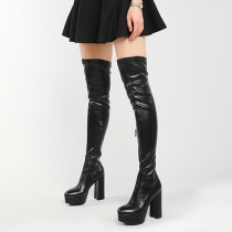 Street Fashion Platform Block Heeled Side Zipper Artificial Leather PU Over-the-knee Boots