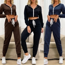 Street Fashion Sporty Two-piece Set Consist of Crop Sweatshirt Jacket and Drawstring Sweatpants