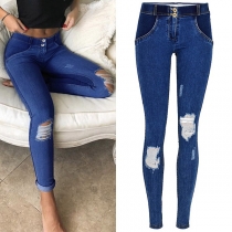 Fashion Distressed Low Rise Butt-lifting Skinny Jeans for Yoga/Workout