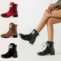 Fashion Lace-up Pointed-toe Block Heeled Ankle Boots