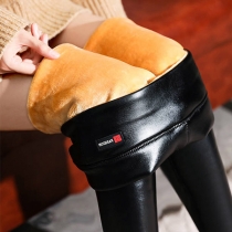 Fashion Plush Lined Artificial Leather PU Leggings