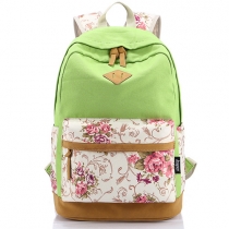 Fashion Contrast Color Floral Print Canvas Backpack