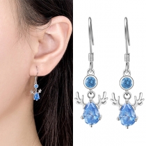 Fashion Blue Rhinestone Elk Pendant Drop Earrings