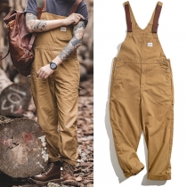 Fashion Buttoned Canvas Suspender Pants for Men （Size Run Small）
