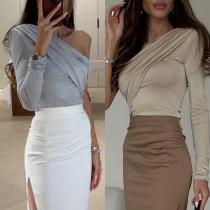 Sexy One-shoulder Long Sleeve Shirt