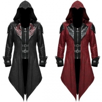 Gothic Style Dark Color Long Sleeve Hooded Patchwork Jacket for Men for Halloween