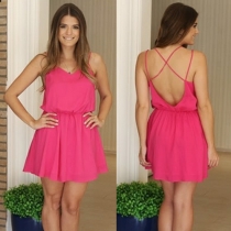 Sexy Crossover Backless Solid Color Dress