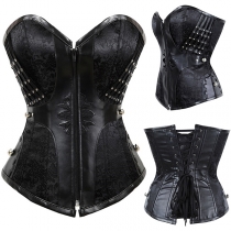 Fashion Sweetheart Neckline Lace Spliced Artificial Leather PU Lace-up Strapless Corset