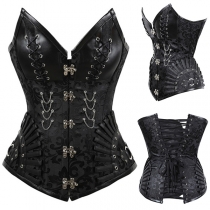 Fashion Jacquard Lace-up Buckle Chain Artificial Leather PU Lace-up Strapless Corset