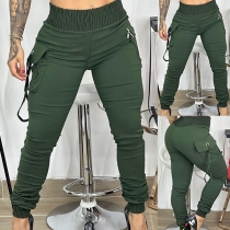 Fashion Side Patch Pockets Elastic Waist Cargo Pants