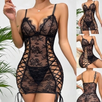Sexy Semi-through Lace-up V-neck Backless Nightwear Dress