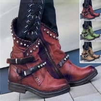 Vintage Rivet Buckle Ankle Boots