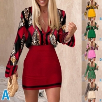 Fashion Two-piece Set Consist of Printed Shirt and Mini Skirt