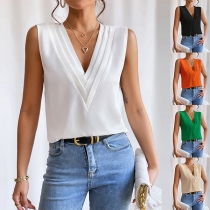 Fashion Solid Color V-neck Sleeveless Shirt