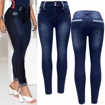 Fashion Old-washed High-rise Skinny Jeans
