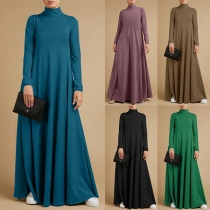 Fashion Mock Neck Long Sleeve Maxi Dress