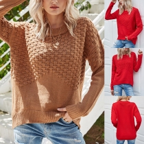 Fashion Round Neck Long Sleeve Hollow-out Sweater
