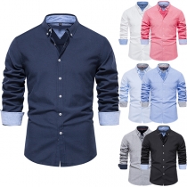 Fashion Stand Collar Long Sleeve Front Button Blouse for Men