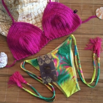 Sexy Knitted Floral Print Bikini Set
