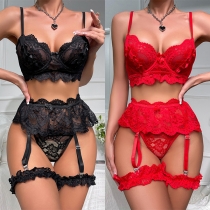 Sexy Ruffled Lace Three-piece Lingerie Set