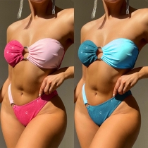 Sexy Contrast Color O-ring Strapless Low-rise Two-piece Bikini Set