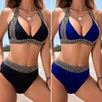 Sexy Contrast Color Halterneck High-rise Two-piece Bikini Set