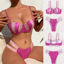 Sexy Contrast Color Hollowout Two-piece Bikini Set